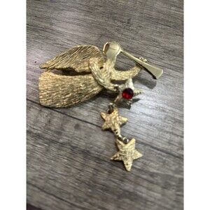 Ultra Craft Rhinestone Dangling Star Angel Brooch Pin Red Rhinestone